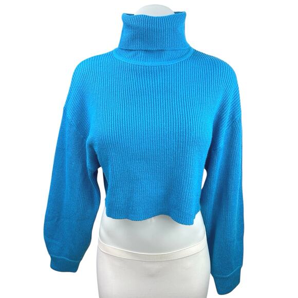 Divided by H&M Green Turtleneck Cropped Long Sleeve Pullover Sweater Top Size S - Picture 1 of 4